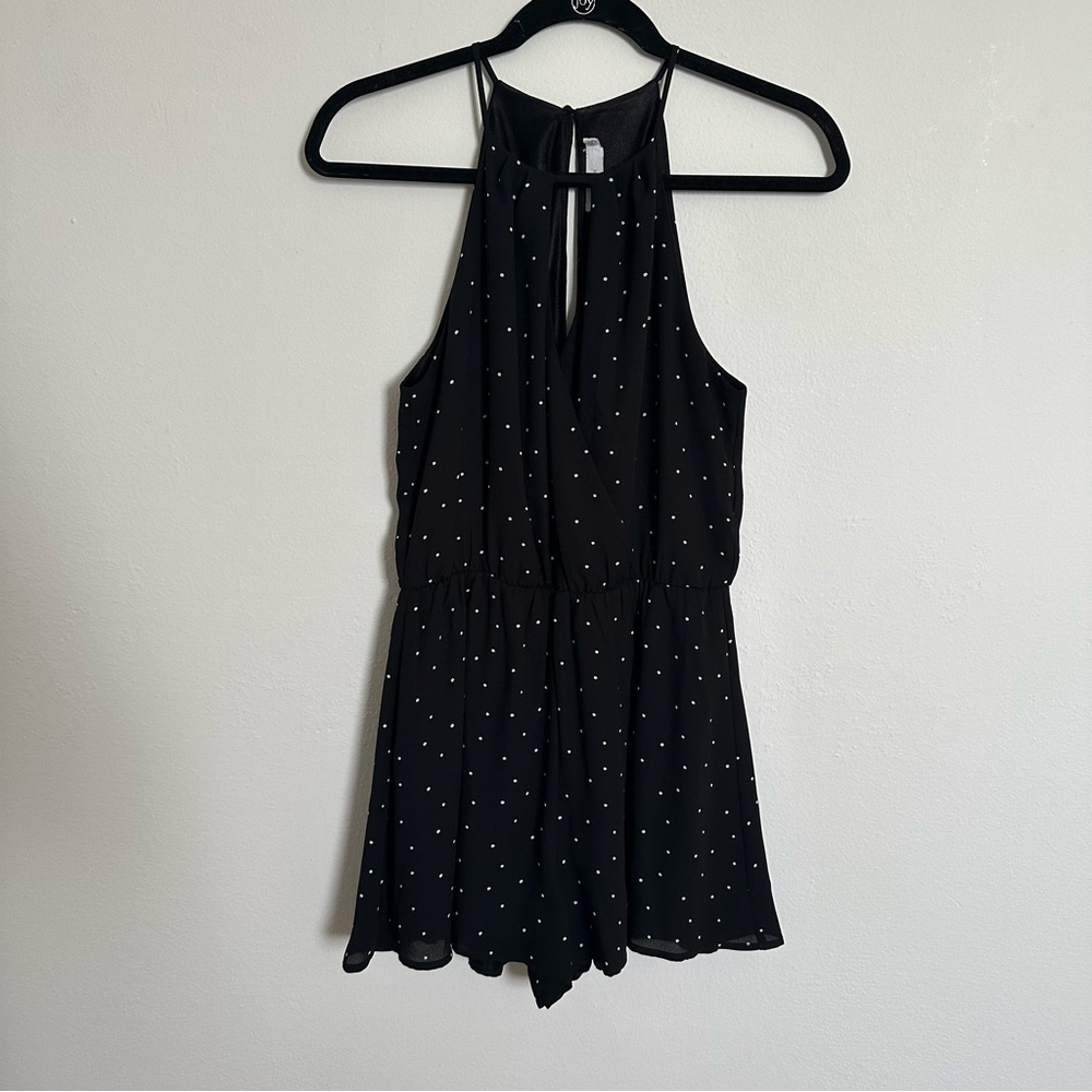 LUSH Black High Neck Romper with White Dots